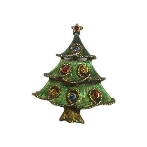 Vintage JJ Rhinestone Full Multi Stone Garland  Christmas Tree Pin Brooch